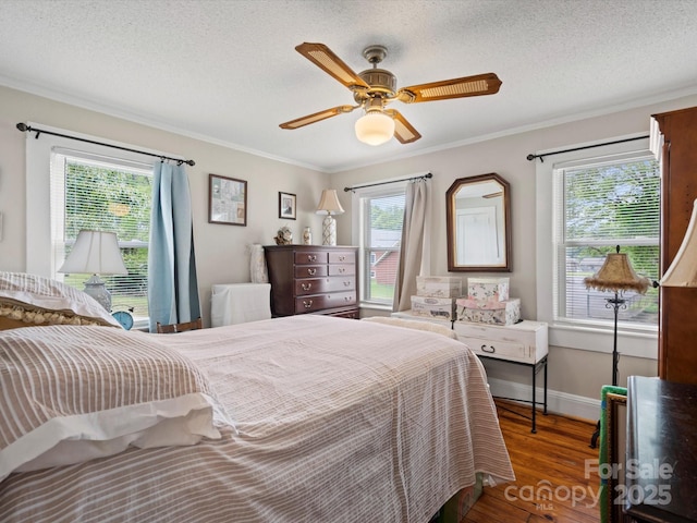 206 Charlotte St, York, SC 29745 - bedroom featuring wood finished floors, ornamental molding, baseboards, ceiling fan, and a textured ceiling