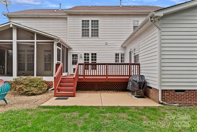 3830 Waters Reach Ln, Indian Trail, NC 28079 - rear view of property with a sunroom, a patio, a wooden deck, and crawl space