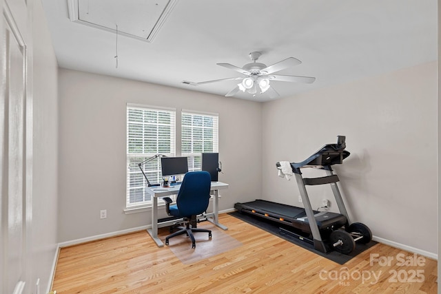 3830 Waters Reach Ln, Indian Trail, NC 28079 - office featuring attic access, wood finished floors, and a ceiling fan