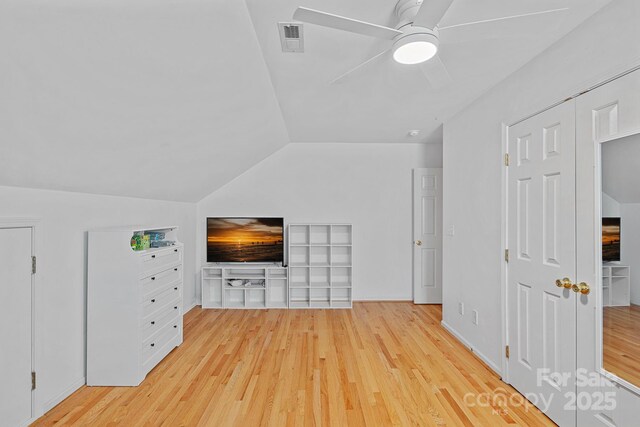 3830 Waters Reach Ln, Indian Trail, NC 28079 - bonus room featuring light wood-style flooring, lofted ceiling, and a ceiling fan