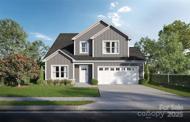 LOT1 Scotch Irish Ln, Troutman, NC 28166 - view of front facade with board and batten siding, concrete driveway, a front lawn, and a shingled roof
