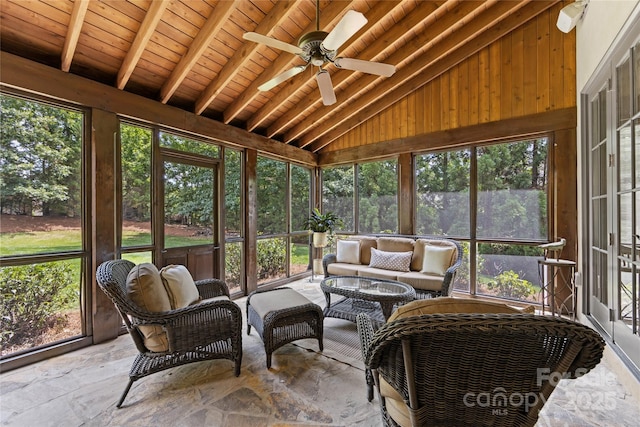 1728 Shadow Forest Dr, Matthews, NC 28105 - sunroom with an outdoor hangout area, a ceiling fan, and plenty of natural light