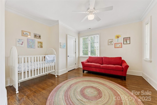 1728 Shadow Forest Dr, Matthews, NC 28105 - bedroom with wood finished floors, crown molding, baseboards, and a ceiling fan