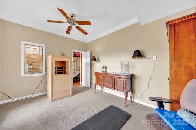 540 Upper Paw Paw Rd, Marshall, NC 28753 - bedroom with baseboards, carpet, ornamental molding, and ceiling fan