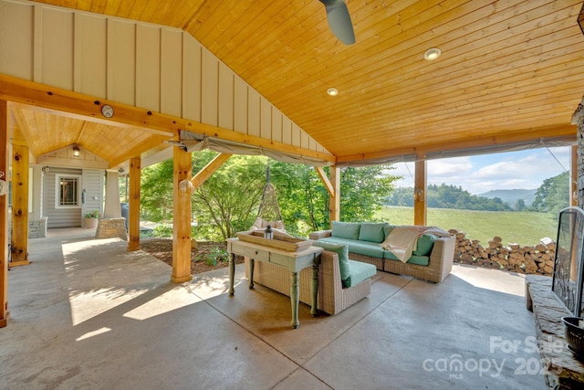 540 Upper Paw Paw Rd, Marshall, NC 28753 - view of patio featuring outdoor lounge area, a mountain view, and a ceiling fan
