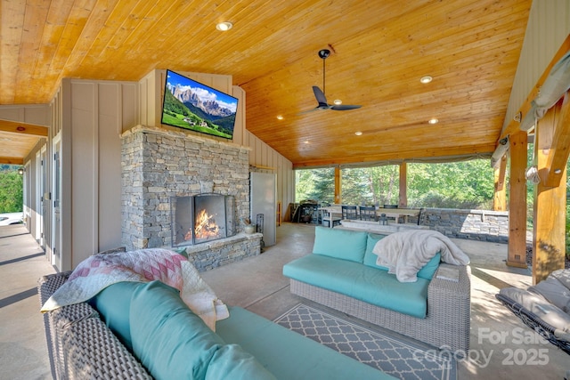 540 Upper Paw Paw Rd, Marshall, NC 28753 - view of patio featuring an outdoor living space with a fireplace and ceiling fan