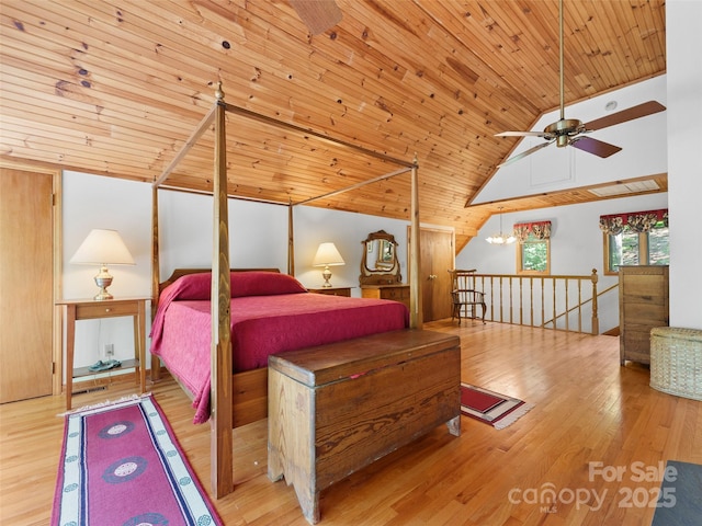 43 Hungryneck Hollow Ln, Saluda, NC 28773 - bedroom with wood finished floors, wooden ceiling, and high vaulted ceiling