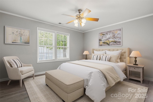 7315 Gasper Ln, Fort Mill, SC 29707 - bedroom with baseboards, wood finished floors, crown molding, and ceiling fan