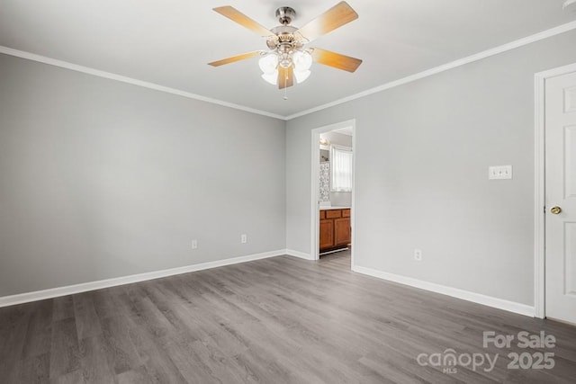 7315 Gasper Ln, Fort Mill, SC 29707 - empty room featuring ornamental molding, baseboards, wood finished floors, and ceiling fan