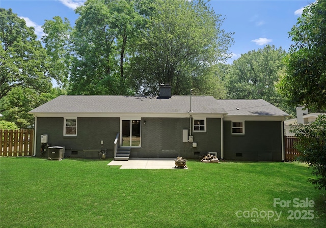 1027 Dresden Dr W, Charlotte, NC 28205 - back of property with crawl space, entry steps, a chimney, a patio area, and roof with shingles