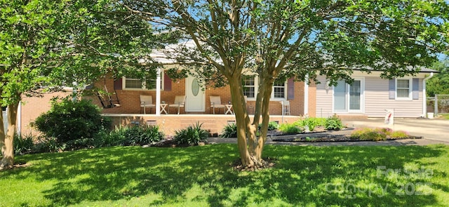 116 Woodbark Ln, Kings Mountain, NC 28086 - obstructed view of property with brick siding and a front yard