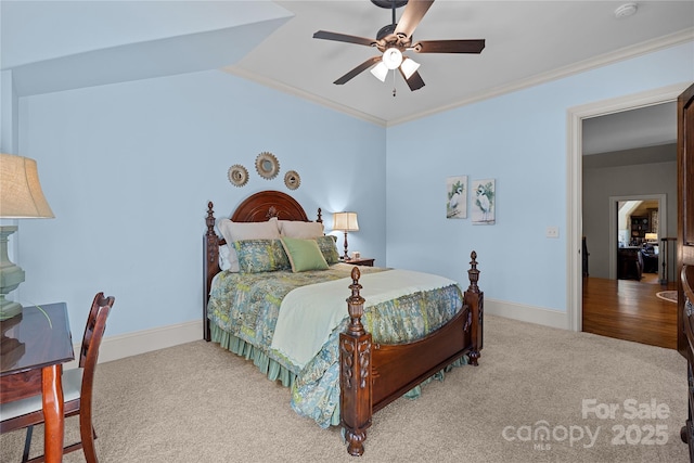 617 Beauhaven Ln, Waxhaw, NC 28173 - carpeted bedroom with lofted ceiling, ornamental molding, and a ceiling fan
