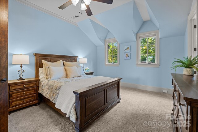 617 Beauhaven Ln, Waxhaw, NC 28173 - carpeted bedroom with a ceiling fan and vaulted ceiling