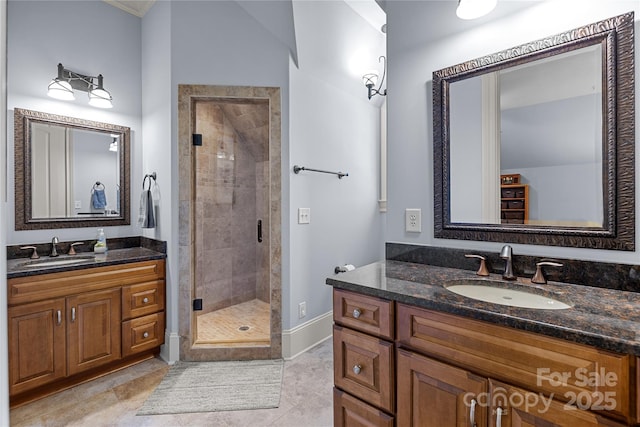 617 Beauhaven Ln, Waxhaw, NC 28173 - bathroom featuring a stall shower and two vanities