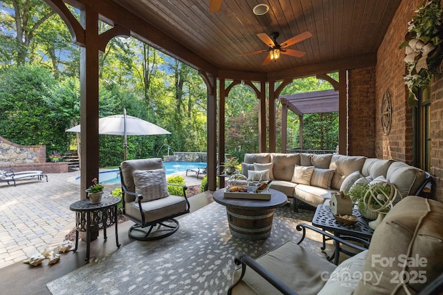 617 Beauhaven Ln, Waxhaw, NC 28173 - view of patio featuring an outdoor hangout area, a ceiling fan, and an outdoor pool