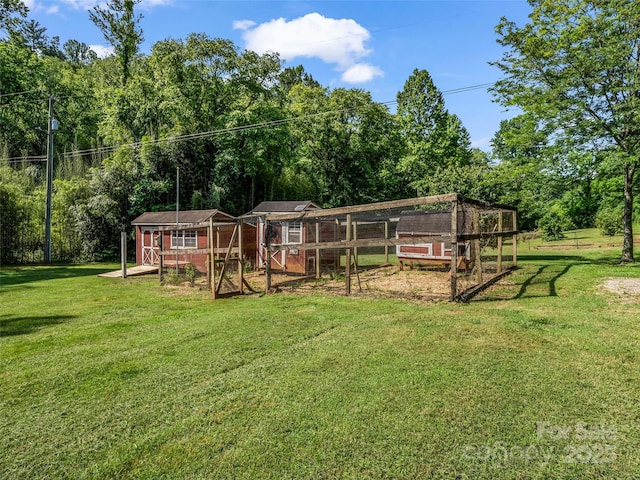 2941 Nix Creek Rd, Marion, NC 28752 - view of poultry coop with a lawn and a wooded view
