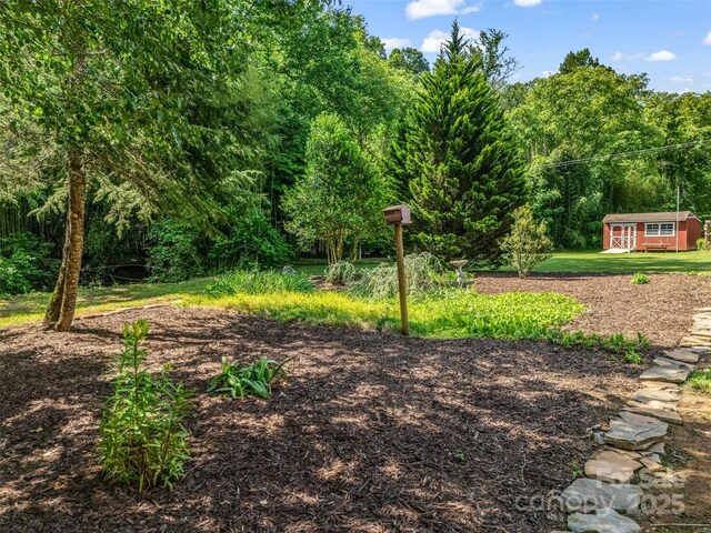 2941 Nix Creek Rd, Marion, NC 28752 - view of yard featuring an outdoor structure and a forest view
