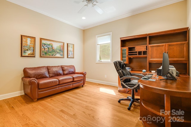 122 Eagles Crest Way, Lake Lure, NC 28746 - office featuring a ceiling fan, light wood finished floors, crown molding, and recessed lighting