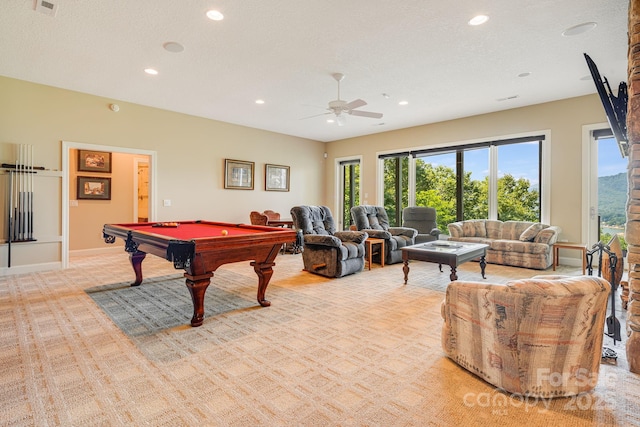 122 Eagles Crest Way, Lake Lure, NC 28746 - game room with pool table, recessed lighting, ceiling fan, and light colored carpet