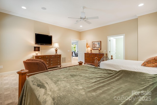 122 Eagles Crest Way, Lake Lure, NC 28746 - carpeted bedroom featuring recessed lighting, crown molding, and ceiling fan