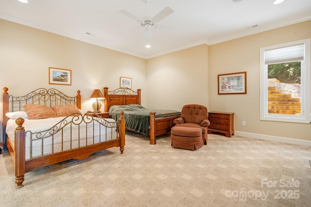 122 Eagles Crest Way, Lake Lure, NC 28746 - bedroom featuring crown molding, recessed lighting, carpet, and a ceiling fan