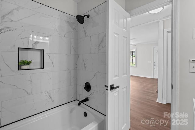 405 E 18th St, Kannapolis, NC 28083 - full bathroom featuring bathtub / shower combination and wood finished floors