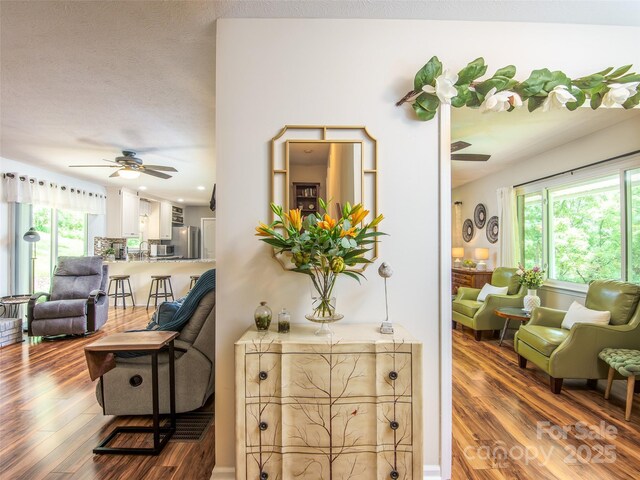 110 Stoney Brook Dr, Clyde, NC 28721 - living room with a ceiling fan and wood finished floors