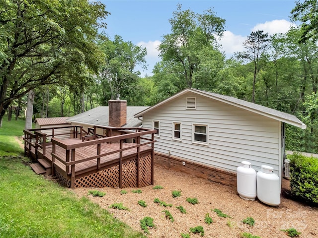 110 Stoney Brook Dr, Clyde, NC 28721 - rear view of property with a deck and a chimney