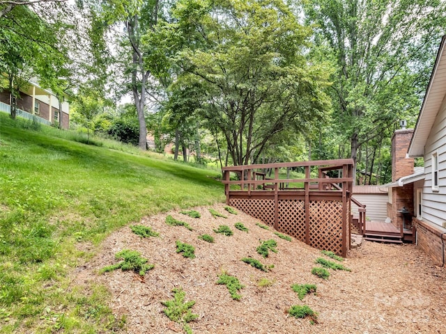110 Stoney Brook Dr, Clyde, NC 28721 - view of green lawn featuring a wooden deck