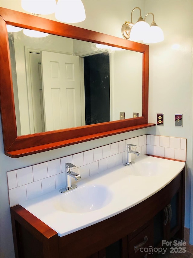 106 Condover Pl, Charlotte, NC 28270 - bathroom featuring double vanity and tasteful backsplash