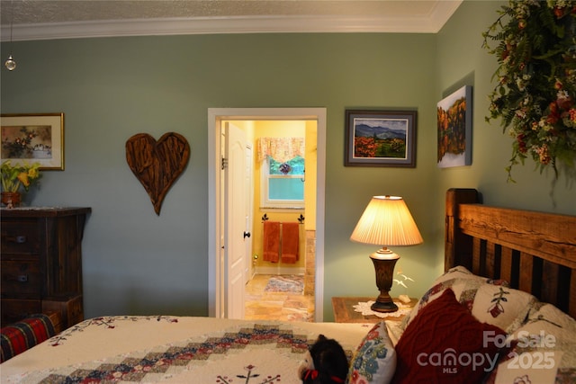 394 Hummingbird Ln, Elk Park, NC 28622 - bedroom with ornamental molding and ensuite bath