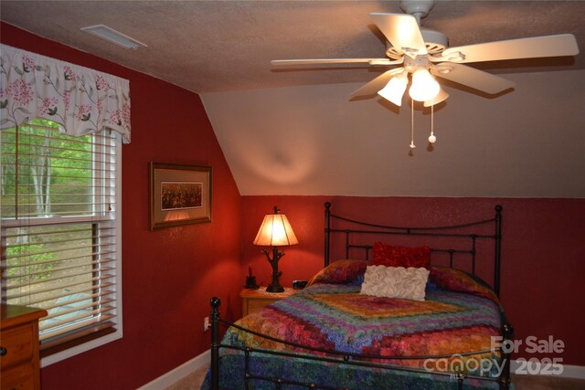394 Hummingbird Ln, Elk Park, NC 28622 - bedroom with lofted ceiling, baseboards, and a ceiling fan
