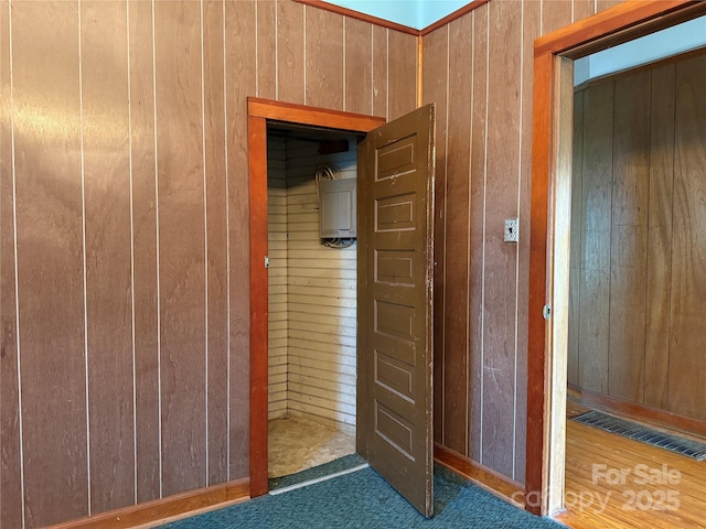 28 Central Ave, Granite Falls, NC 28630 - hall with wood walls and wood finished floors
