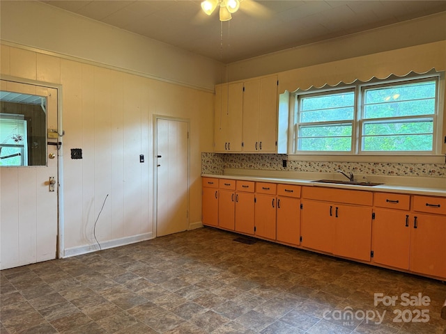 28 Central Ave, Granite Falls, NC 28630 - kitchen with light countertops, stone finish floors, and a ceiling fan