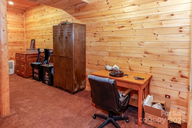184 Sunlight Path, Lake Lure, NC 28746 - carpeted home office featuring wooden walls and wooden ceiling