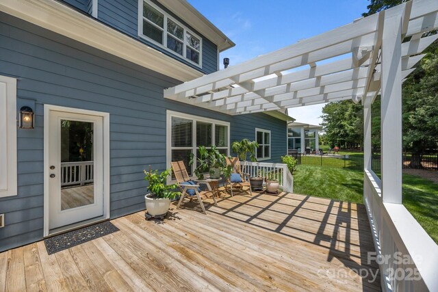 11329 Fullerton Place Dr NW, Huntersville, NC 28078 - wooden deck featuring a pergola and a yard