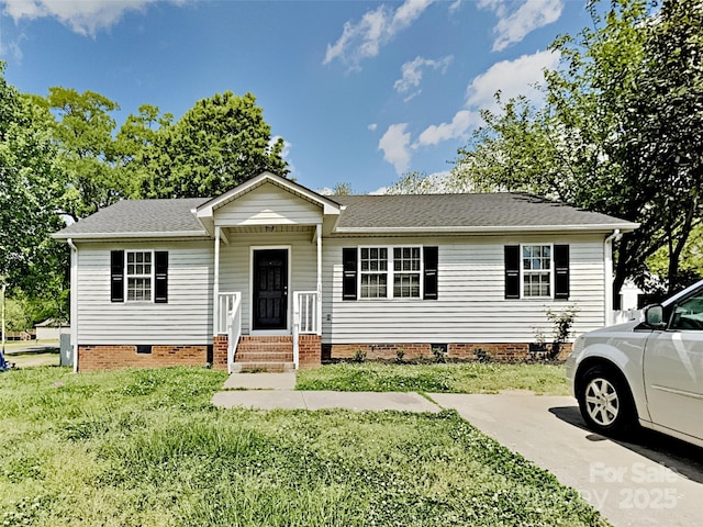 120 Todd Dr NW, Concord, NC 28025 - view of front of home featuring crawl space, a front yard, and roof with shingles