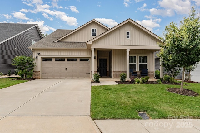 9274 Dunwich Dr, Gastonia, NC 28056 - craftsman house with a garage, brick siding, concrete driveway, and a porch