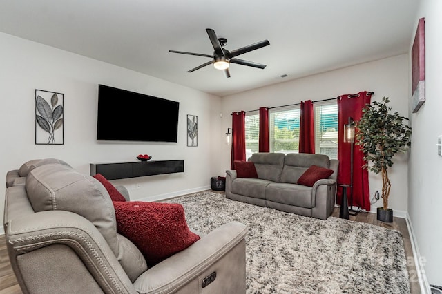 9274 Dunwich Dr, Gastonia, NC 28056 - living area with a ceiling fan, baseboards, and wood finished floors
