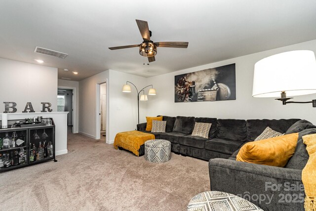 9274 Dunwich Dr, Gastonia, NC 28056 - carpeted living area with ceiling fan, baseboards, and recessed lighting