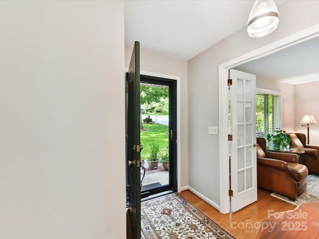 13617 Lake Bluff Dr, Matthews, NC 28105 - entrance foyer featuring wood finished floors, baseboards, and french doors