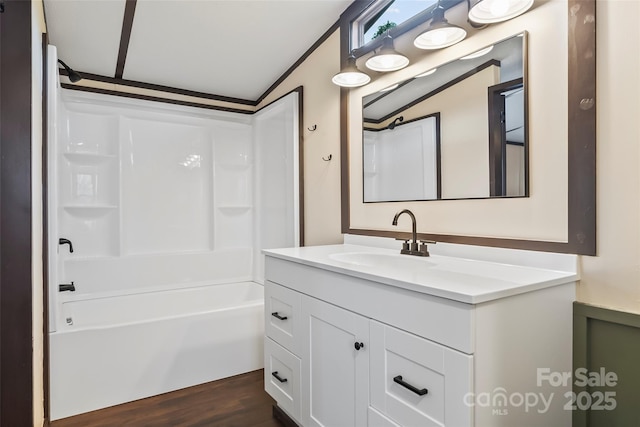 1712 NC-126 Hwy, Morganton, NC 28655 - bathroom with vanity, shower / bath combination, wood finished floors, and lofted ceiling