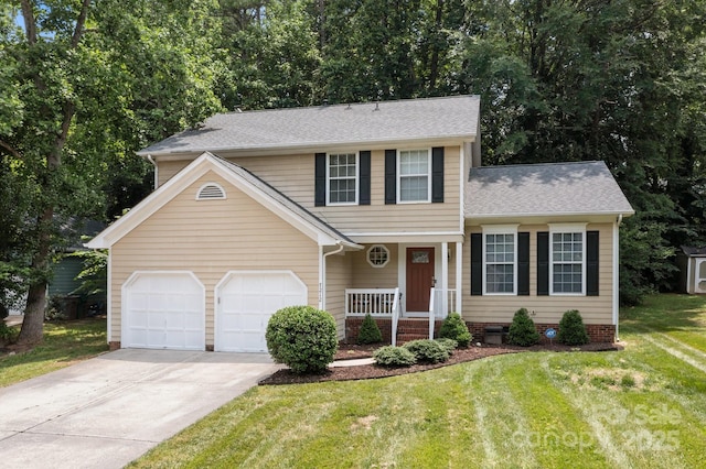 7212 Morsey Ct, Charlotte, NC 28269 - view of front of property with driveway, a garage, a front lawn, covered porch, and a shingled roof