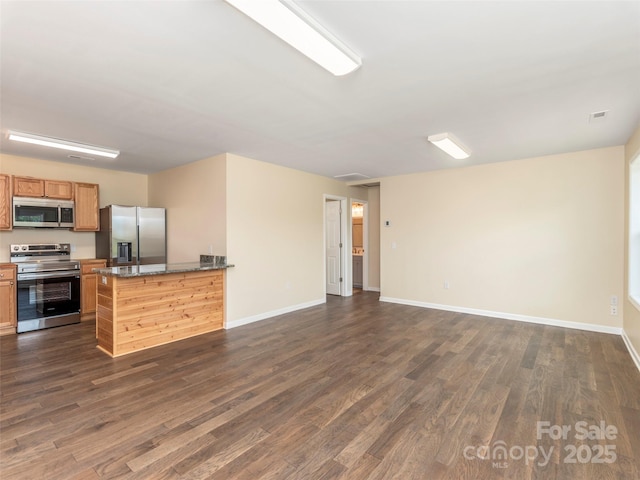 558 Liner Cove Rd, Waynesville, NC 28786 - kitchen with stainless steel appliances, dark wood-type flooring, and open floor plan