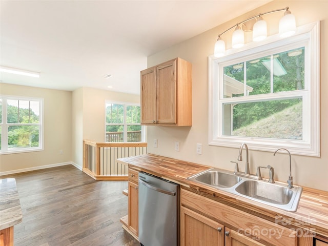 558 Liner Cove Rd, Waynesville, NC 28786 - kitchen featuring dishwasher, healthy amount of natural light, wood finished floors, and butcher block countertops