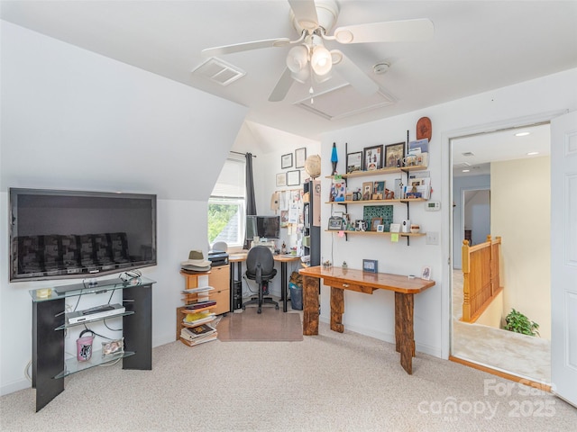 80 Feather Ln, Waynesville, NC 28786 - carpeted office space featuring a ceiling fan and vaulted ceiling
