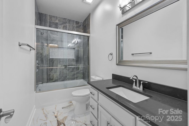 15400 Groveland St, Huntersville, NC 28078 - full bathroom with vanity, marble look tiles, and bath / shower combo with glass door