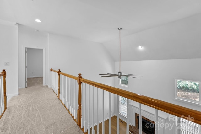 15400 Groveland St, Huntersville, NC 28078 - corridor with recessed lighting, an upstairs landing, and vaulted ceiling