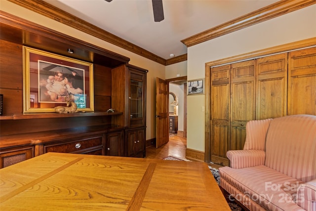 102 Coyote Rdg, Maggie Valley, NC 28751 - bedroom featuring a closet, ornamental molding, baseboards, and ceiling fan