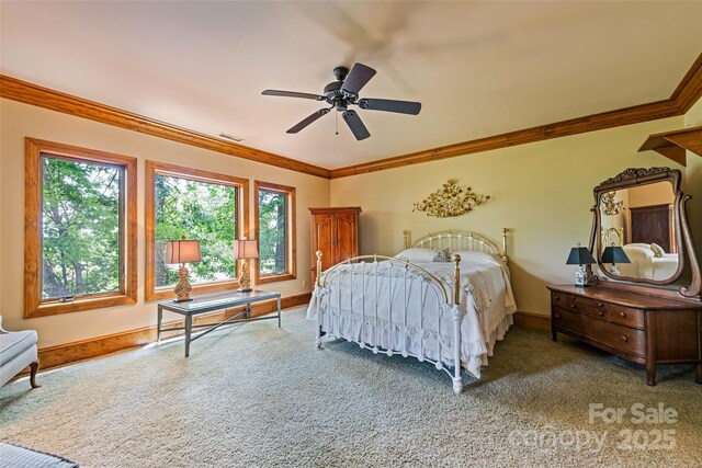 102 Coyote Rdg, Maggie Valley, NC 28751 - bedroom with crown molding, carpet flooring, baseboards, and ceiling fan